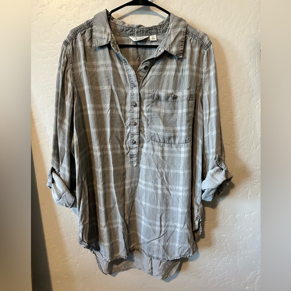 Cafe Marrakesh Plaid 3/4 Button Down Blouse Top - Picture 2 of 5